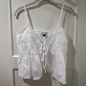 American Eagle White Floral Embroidered Top NWT